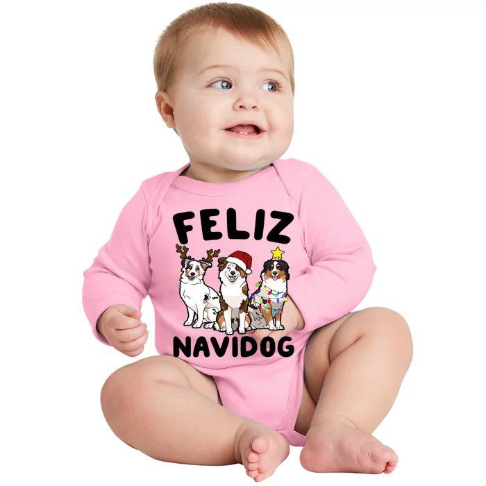 Funny Feliz Navidog Australian Shepherd Dog Lover Gift Xmas Cute Gift Baby Long Sleeve Bodysuit