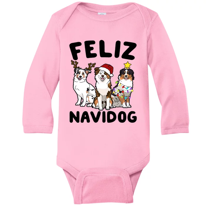 Funny Feliz Navidog Australian Shepherd Dog Lover Gift Xmas Cute Gift Baby Long Sleeve Bodysuit