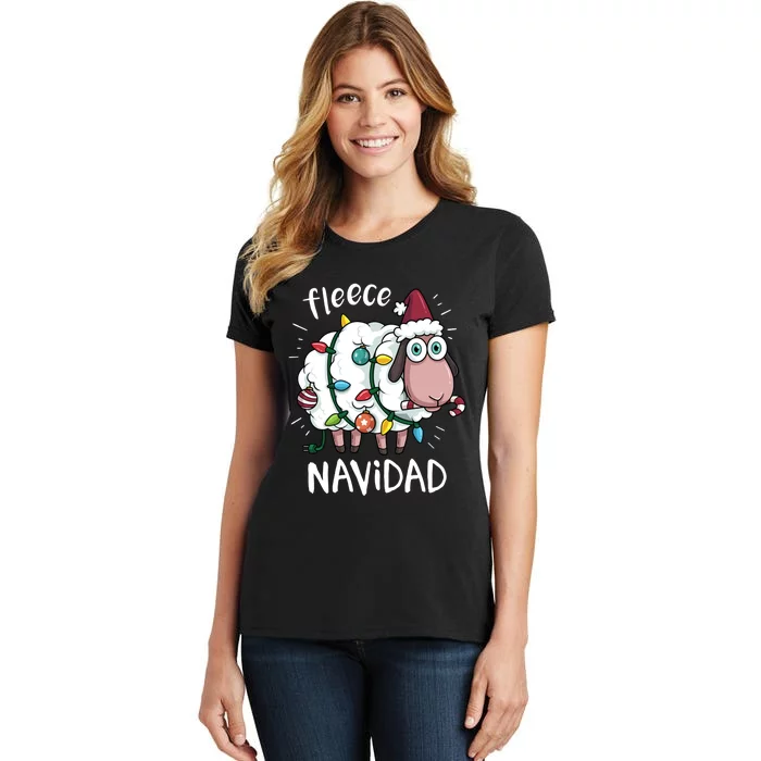 Fleece Feliz Navidad Funny Cute Sheep Christmas Sweatshirt Women's T-Shirt