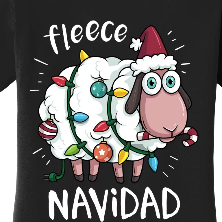 Fleece Feliz Navidad Funny Cute Sheep Christmas Sweatshirt Women's T-Shirt