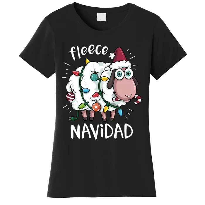 Fleece Feliz Navidad Funny Cute Sheep Christmas Sweatshirt Women's T-Shirt