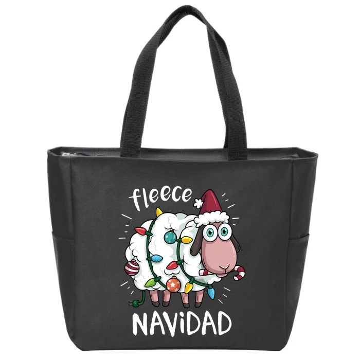 Fleece Feliz Navidad Funny Cute Sheep Christmas Sweatshirt Zip Tote Bag