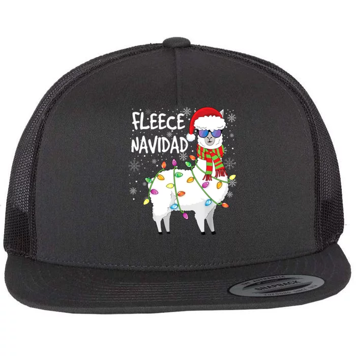 Fleece Feliz Navidad Llama Christmas Flat Bill Trucker Hat