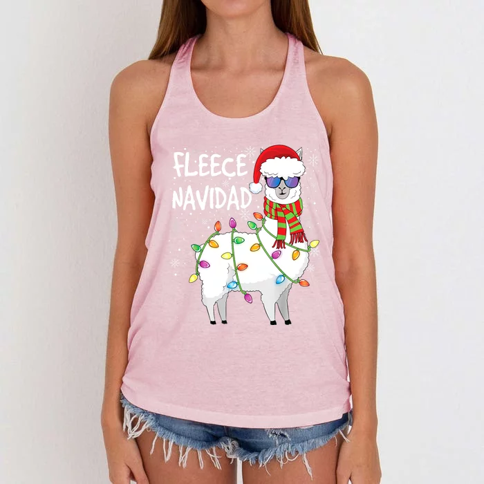 Fleece Feliz Navidad Llama Christmas Women's Knotted Racerback Tank