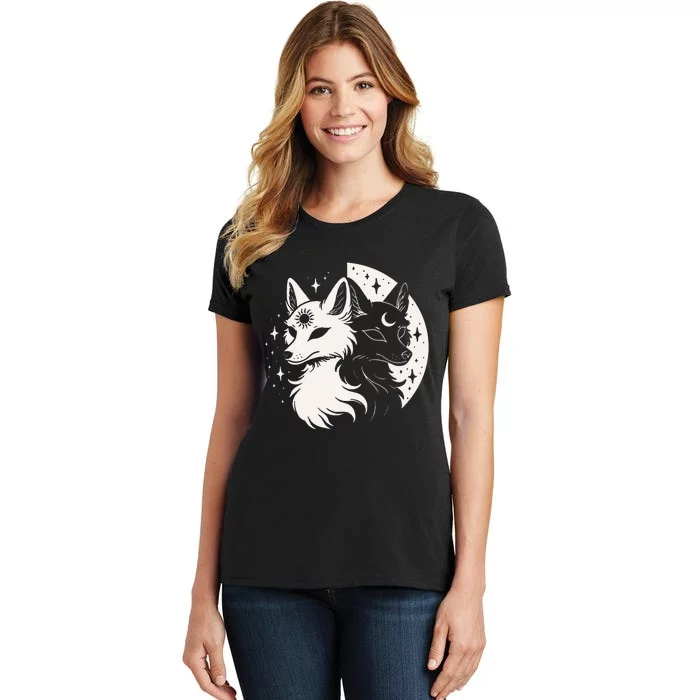 Fox Foxes Night Moon Day Sun Stars Spirit Celestial Moon Women's T-Shirt