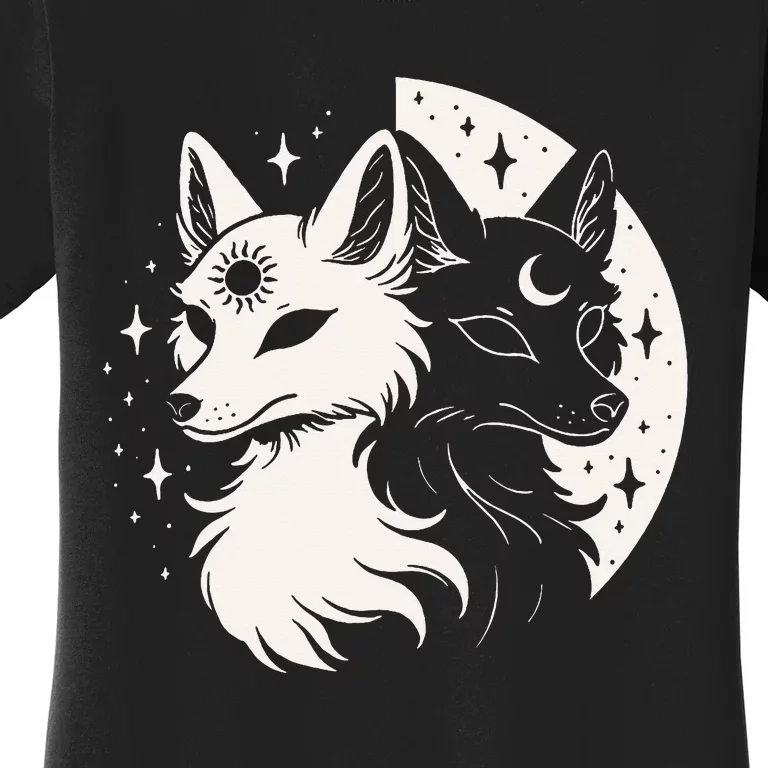 Fox Foxes Night Moon Day Sun Stars Spirit Celestial Moon Women's T-Shirt