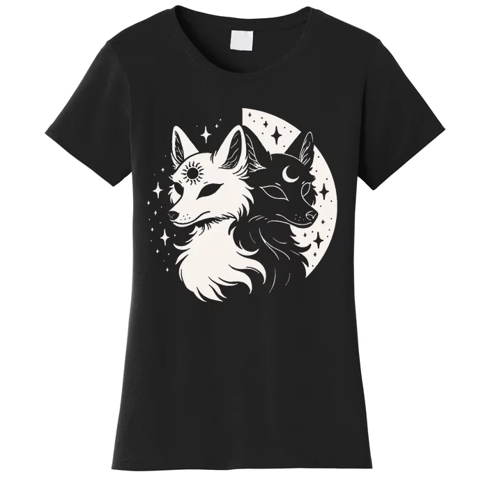 Fox Foxes Night Moon Day Sun Stars Spirit Celestial Moon Women's T-Shirt