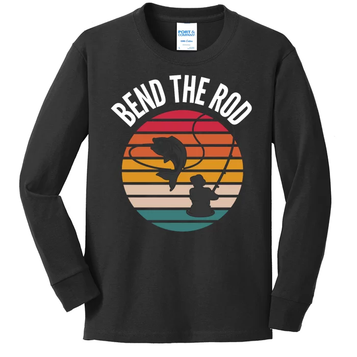 Funny Fisherman Outdoor, Bend The Rod, Funny Fishing Pole, Cool Dad Kids Long Sleeve Shirt