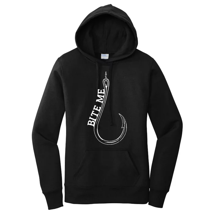 Funny Fisherman Outfit Vintage Fishing Hook Bite Me Women's Pullover Hoodie