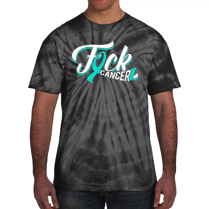 Funny Fuck Ovarian Cancer Teal Ribbon Gift Cancer Survivor Tie-Dye T-Shirt