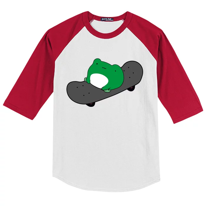 Funny Frog On Skateboard Kids Colorblock Raglan Jersey