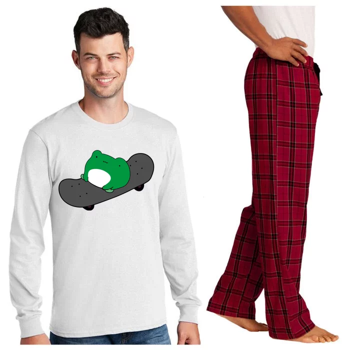 Funny Frog On Skateboard Long Sleeve Pajama Set