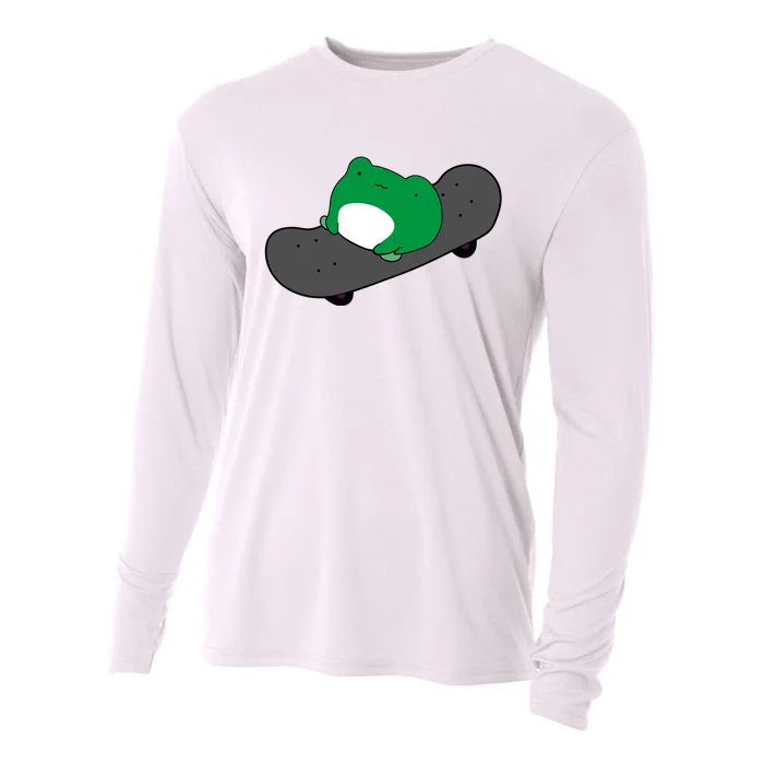 Funny Frog On Skateboard Cooling Performance Long Sleeve Crew