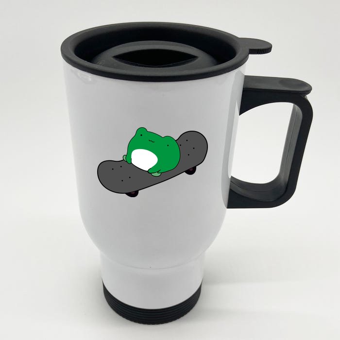 Funny Frog On Skateboard Front & Back Stainless Steel Travel Mug