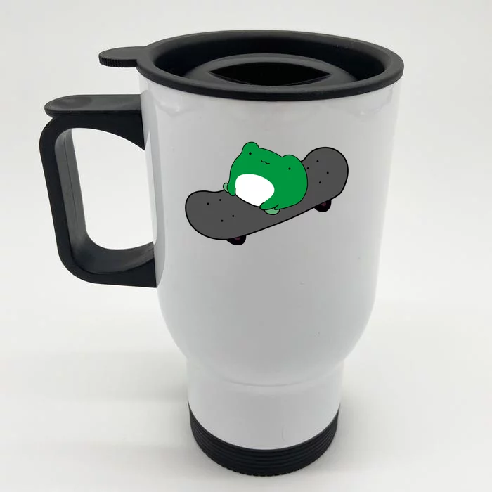 Funny Frog On Skateboard Front & Back Stainless Steel Travel Mug