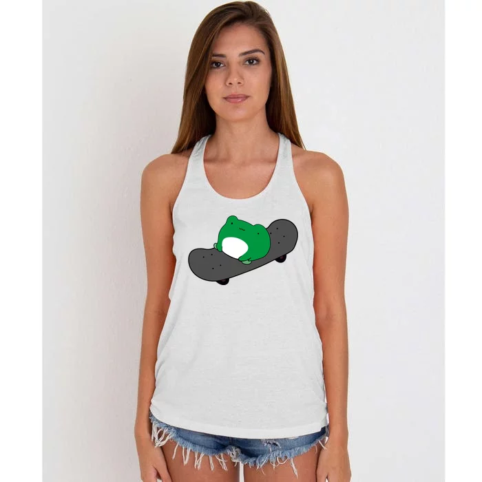 Funny Frog On Skateboard Women's Knotted Racerback Tank