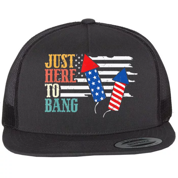 Funny Fourth Of July 4th Of July Im Just Here To Bang Flat Bill Trucker Hat