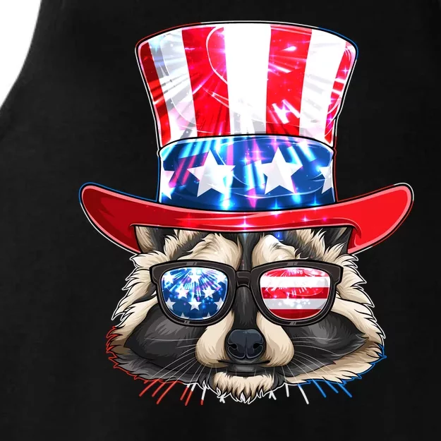 Funny Fourth Of July Fireworks Raccoon Ladies Tri-Blend Wicking Tank