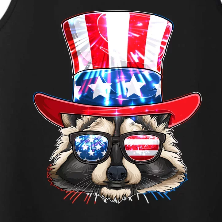 Funny Fourth Of July Fireworks Raccoon Performance Tank