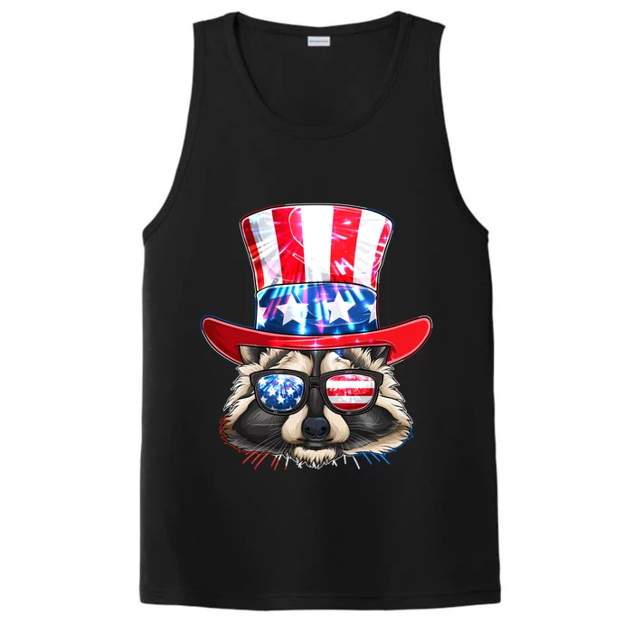 Funny Fourth Of July Fireworks Raccoon Performance Tank