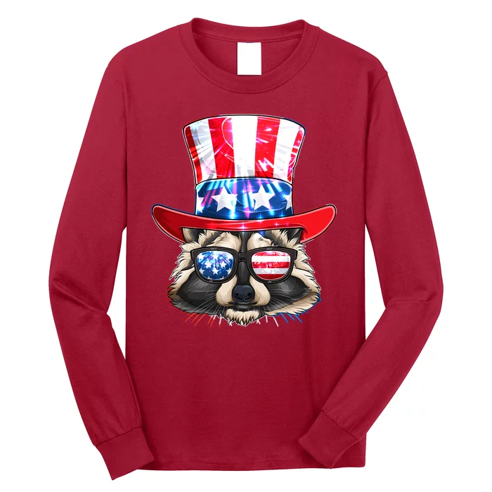 Funny Fourth Of July Fireworks Raccoon Long Sleeve Shirt