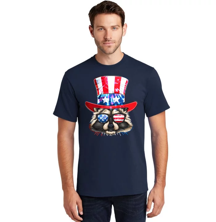 Funny Fourth Of July Fireworks Raccoon Tall T-Shirt