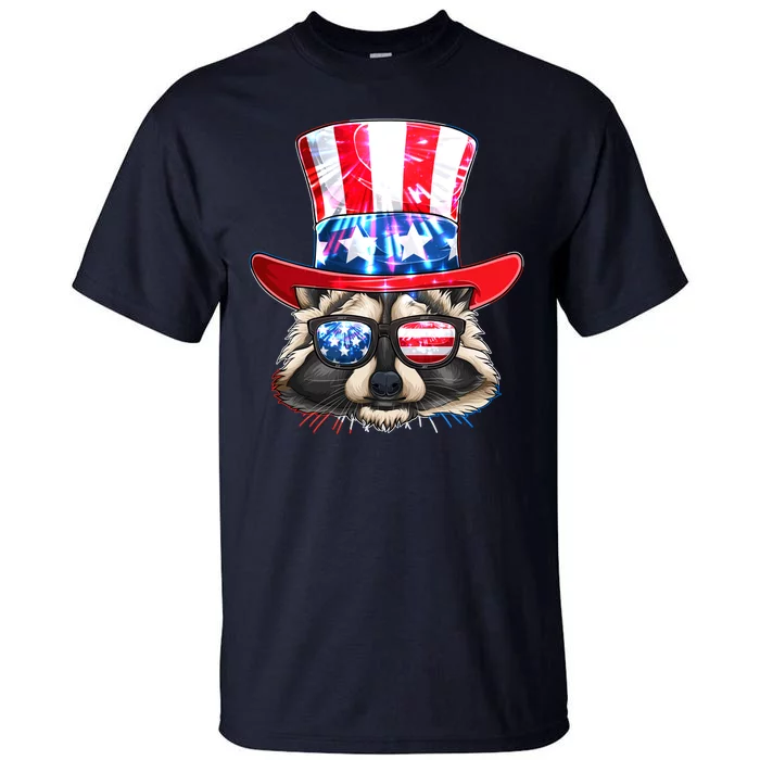 Funny Fourth Of July Fireworks Raccoon Tall T-Shirt