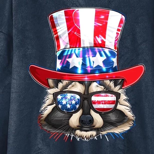 Funny Fourth Of July Fireworks Raccoon Hooded Wearable Blanket