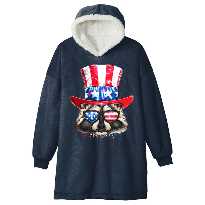 Funny Fourth Of July Fireworks Raccoon Hooded Wearable Blanket