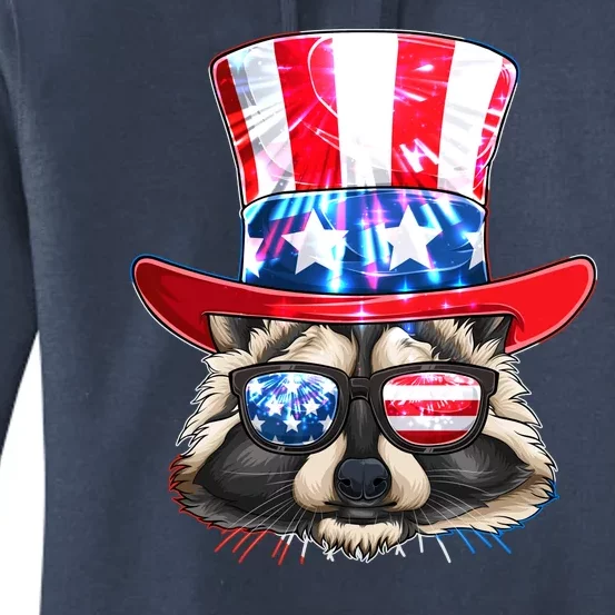 Funny Fourth Of July Fireworks Raccoon Women's Pullover Hoodie