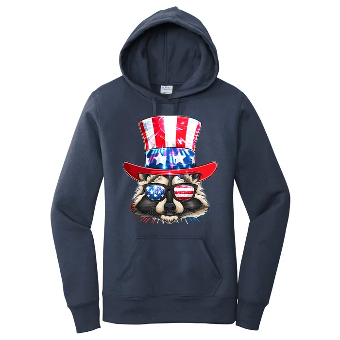 Funny Fourth Of July Fireworks Raccoon Women's Pullover Hoodie