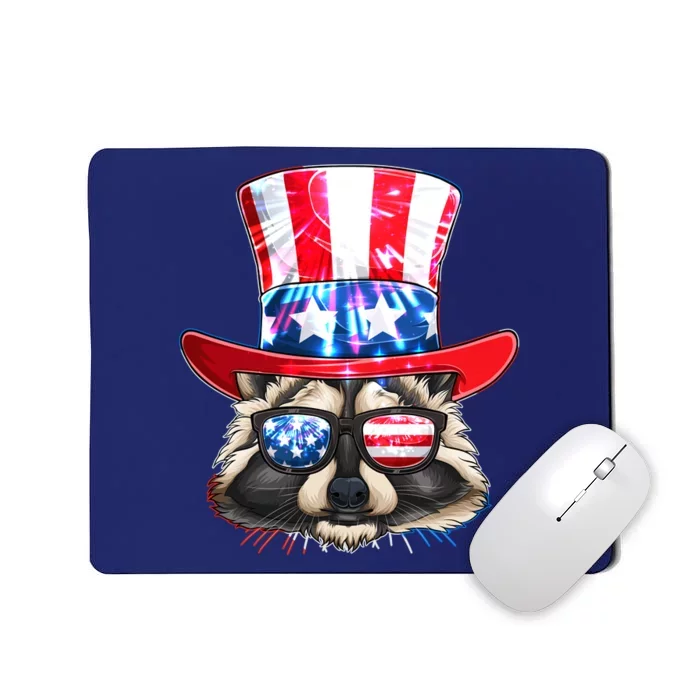 Funny Fourth Of July Fireworks Raccoon Mousepad