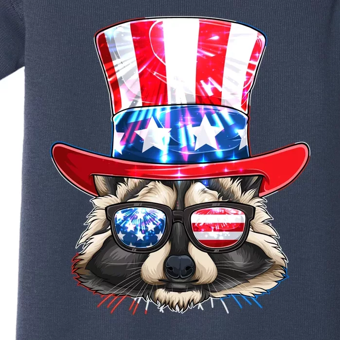 Funny Fourth Of July Fireworks Raccoon Baby Bodysuit