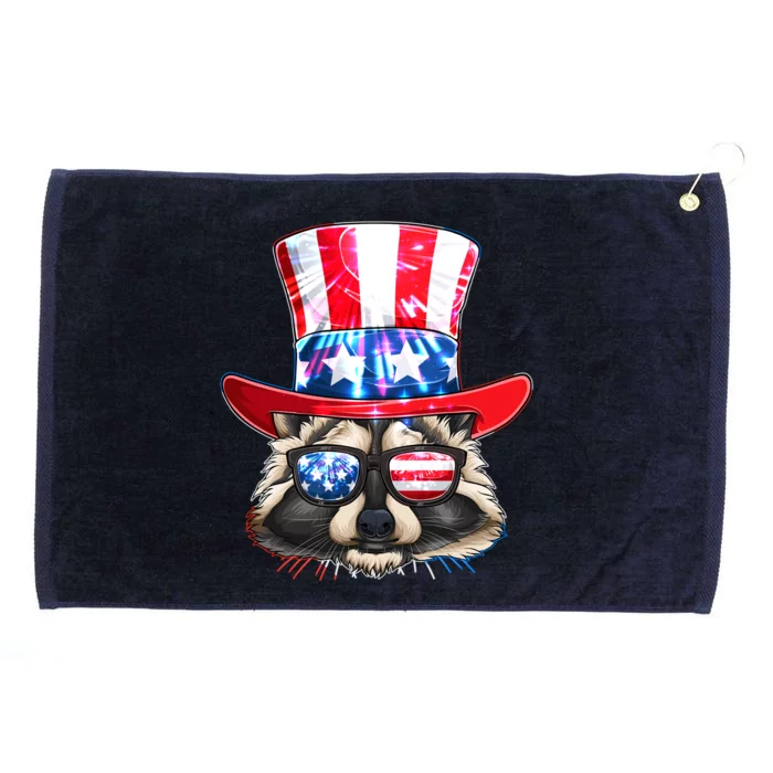 Funny Fourth Of July Fireworks Raccoon Grommeted Golf Towel