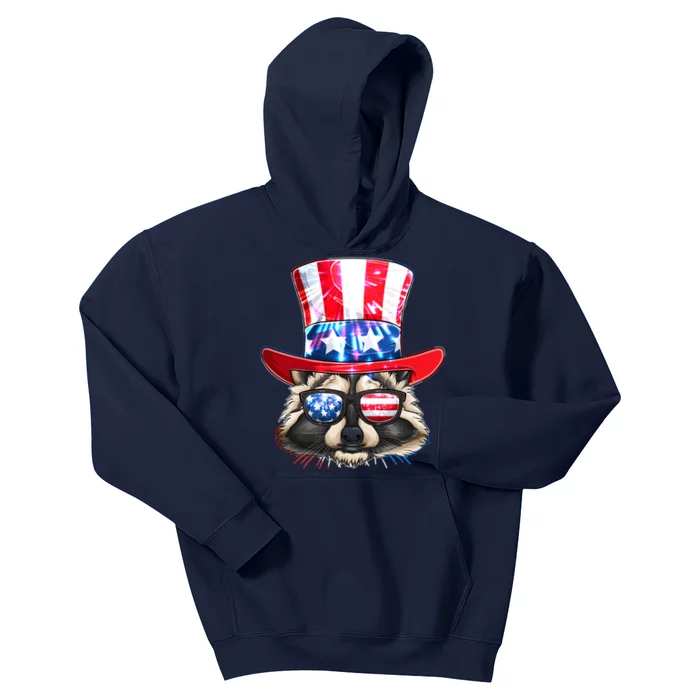 Funny Fourth Of July Fireworks Raccoon Kids Hoodie