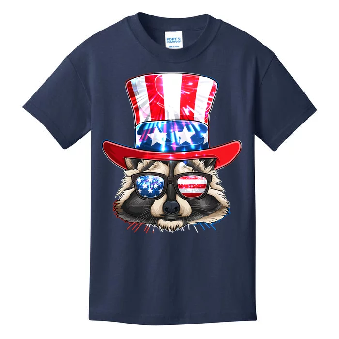 Funny Fourth Of July Fireworks Raccoon Kids T-Shirt