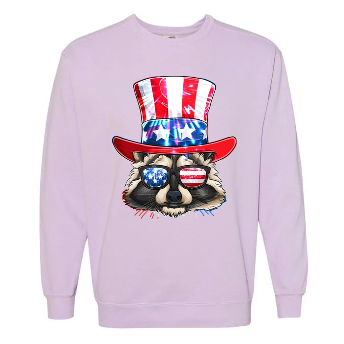 Funny Fourth Of July Fireworks Raccoon Garment-Dyed Sweatshirt