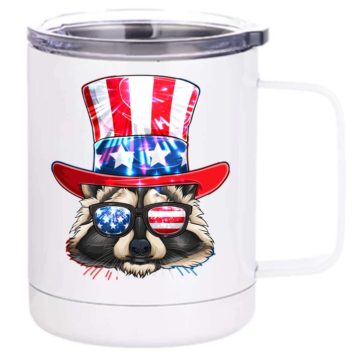 Funny Fourth Of July Fireworks Raccoon Front & Back 12oz Stainless Steel Tumbler Cup