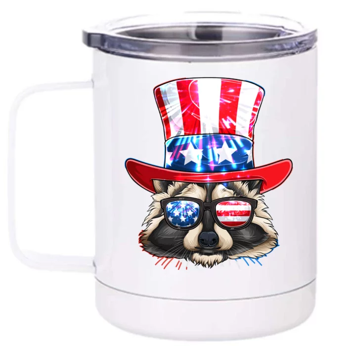 Funny Fourth Of July Fireworks Raccoon Front & Back 12oz Stainless Steel Tumbler Cup