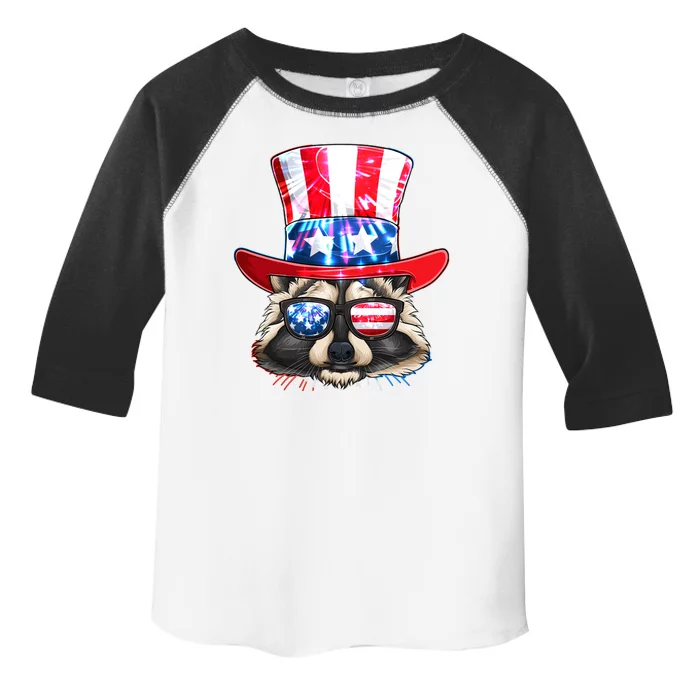 Funny Fourth Of July Fireworks Raccoon Toddler Fine Jersey T-Shirt