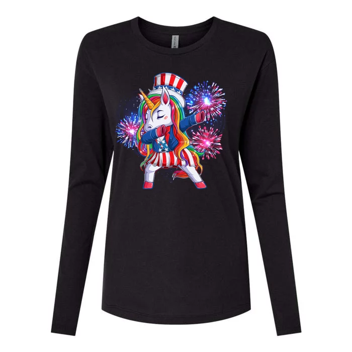 Funny Fourth Of July Fireworks Dabbing Unicorn Womens Cotton Relaxed Long Sleeve T-Shirt