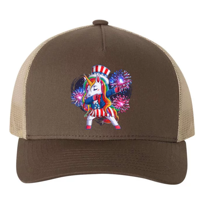 Funny Fourth Of July Fireworks Dabbing Unicorn Yupoong Adult 5-Panel Trucker Hat