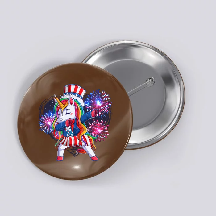 Funny Fourth Of July Fireworks Dabbing Unicorn Button