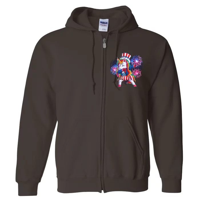 Funny Fourth Of July Fireworks Dabbing Unicorn Full Zip Hoodie