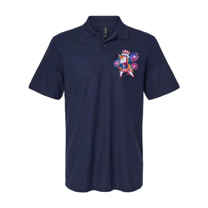 Funny Fourth Of July Fireworks Dabbing Unicorn Softstyle Adult Sport Polo