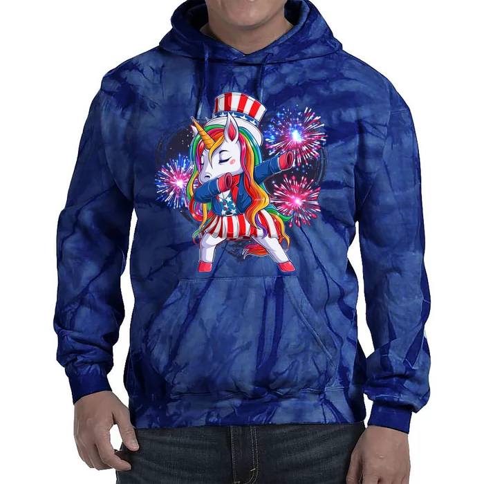 Funny Fourth Of July Fireworks Dabbing Unicorn Tie Dye Hoodie