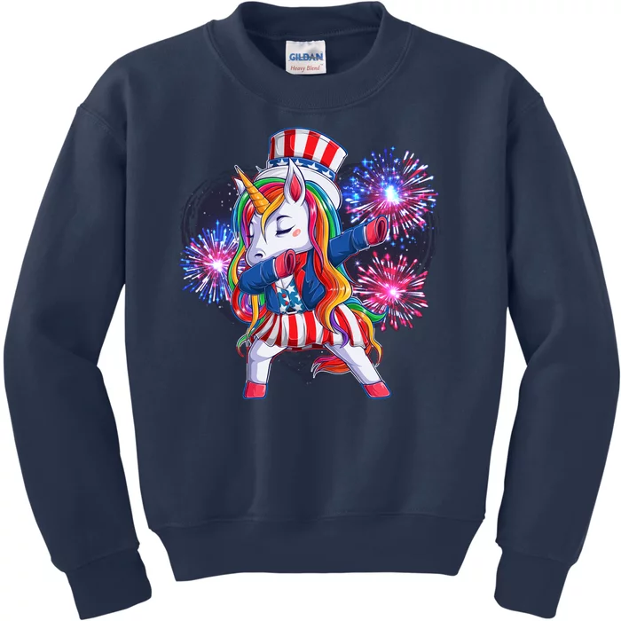 Funny Fourth Of July Fireworks Dabbing Unicorn Kids Sweatshirt