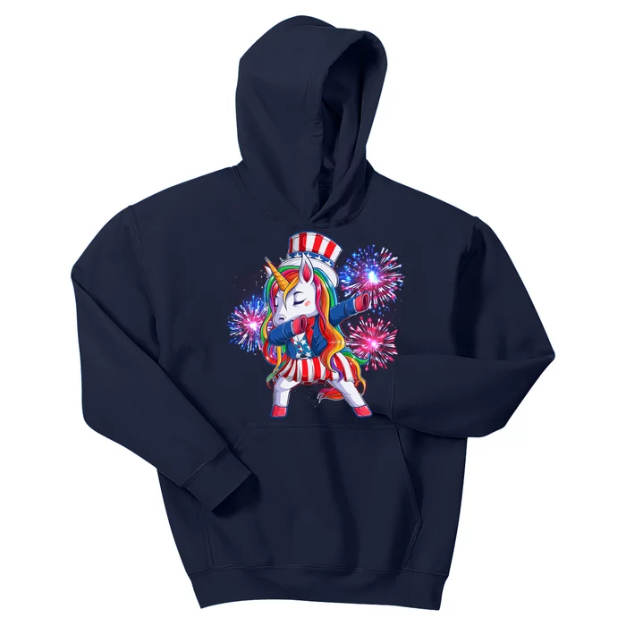 Funny Fourth Of July Fireworks Dabbing Unicorn Kids Hoodie