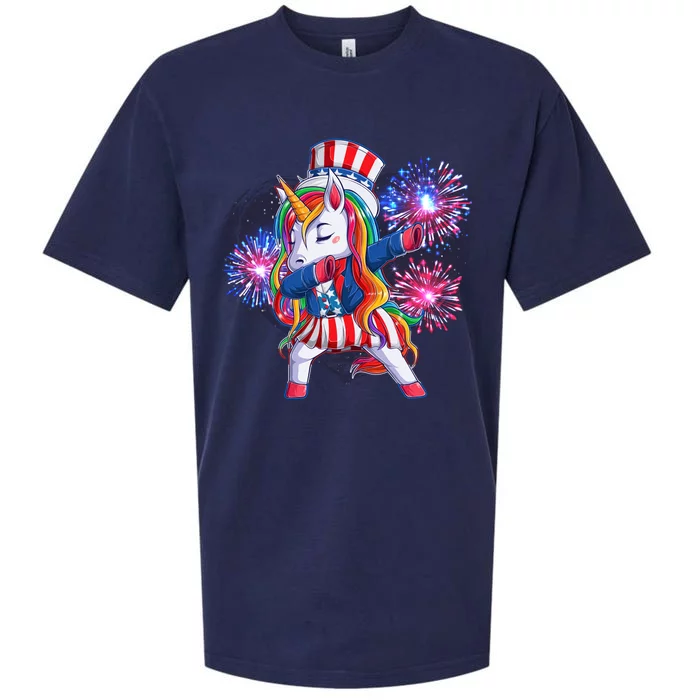 Funny Fourth Of July Fireworks Dabbing Unicorn Sueded Cloud Jersey T-Shirt