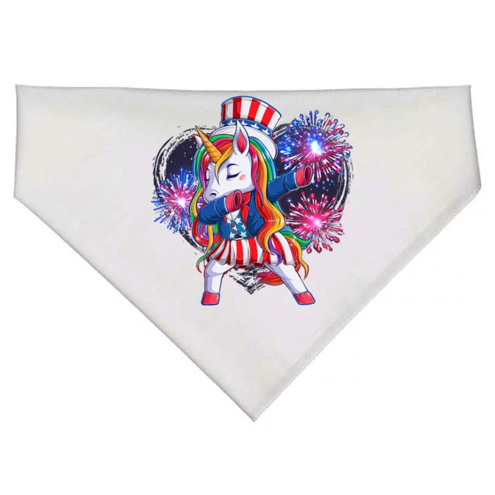 Funny Fourth Of July Fireworks Dabbing Unicorn USA-Made Doggie Bandana